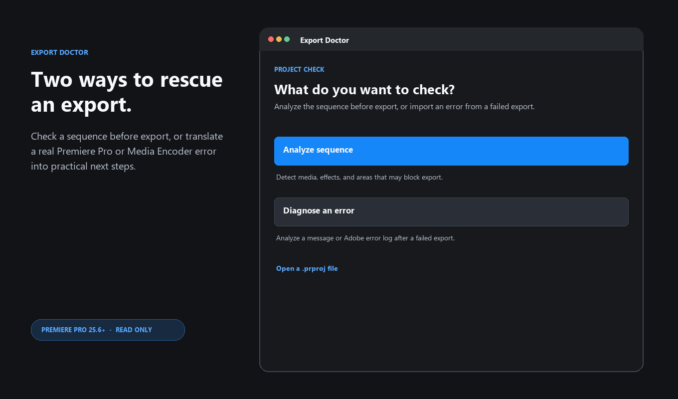 Export Doctor interface offering two diagnostic paths